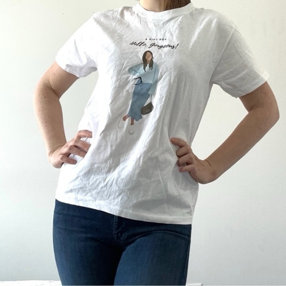 Brand new Hello Gorgeous print fashion t-shirt white 100% cotton shopping girl L